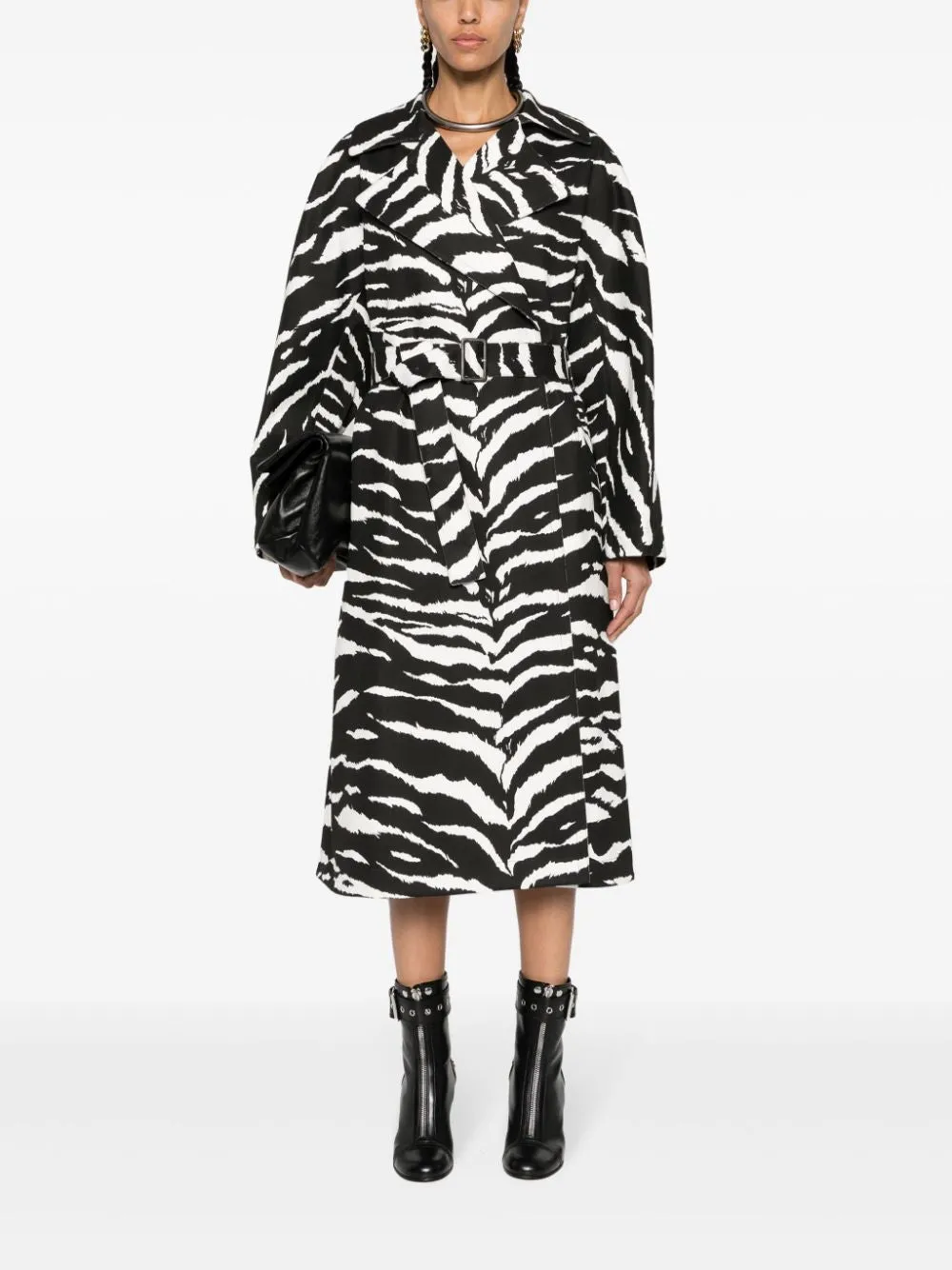 ANIMALIER PRINT DENIM TRENCH COAT