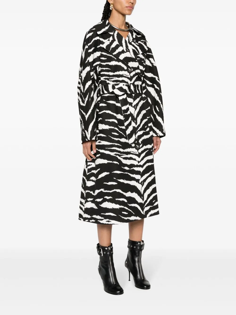 ANIMALIER PRINT DENIM TRENCH COAT