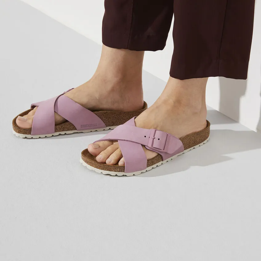 Birkenstock Womens Siena Soft Footbed Cross Strap Sandal- Orchid Nubuck