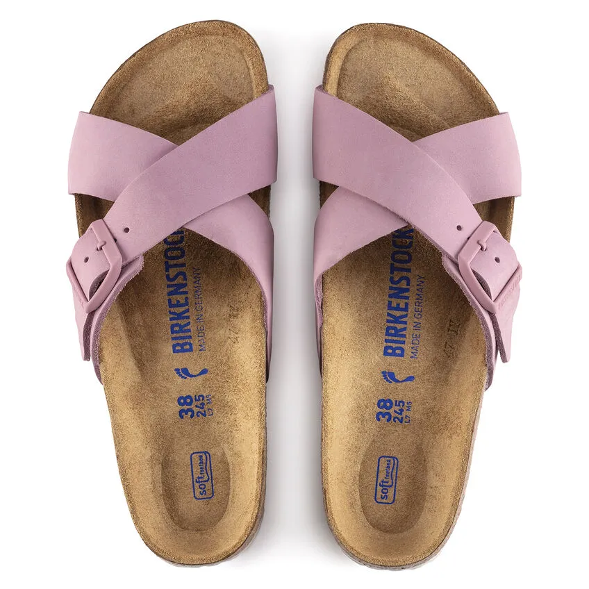 Birkenstock Womens Siena Soft Footbed Cross Strap Sandal- Orchid Nubuck