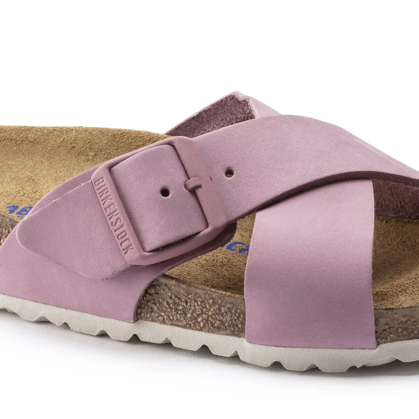 Birkenstock Womens Siena Soft Footbed Cross Strap Sandal- Orchid Nubuck