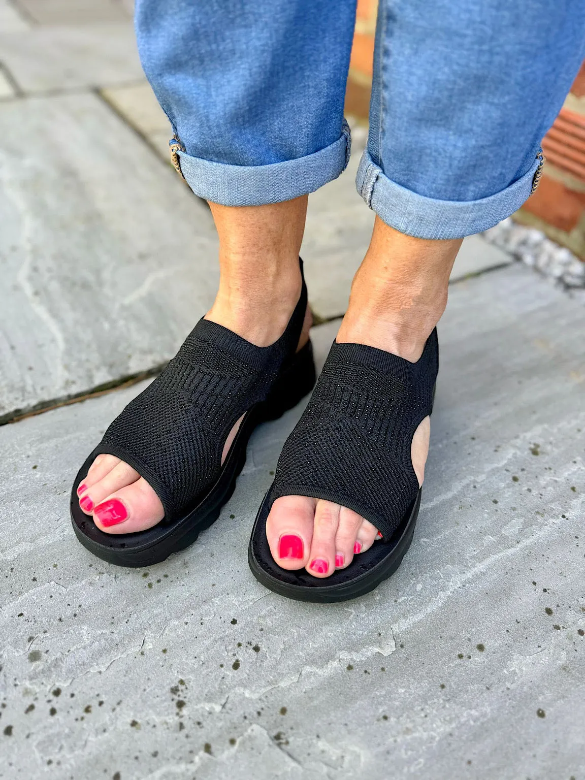 Black Comfort Fit Diamante Sandals