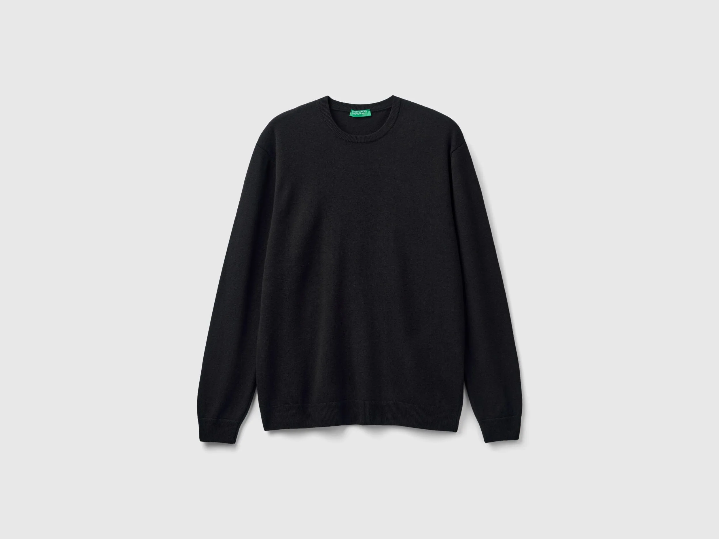 Black crew neck sweater in pure Merino wool - Black | Benetton