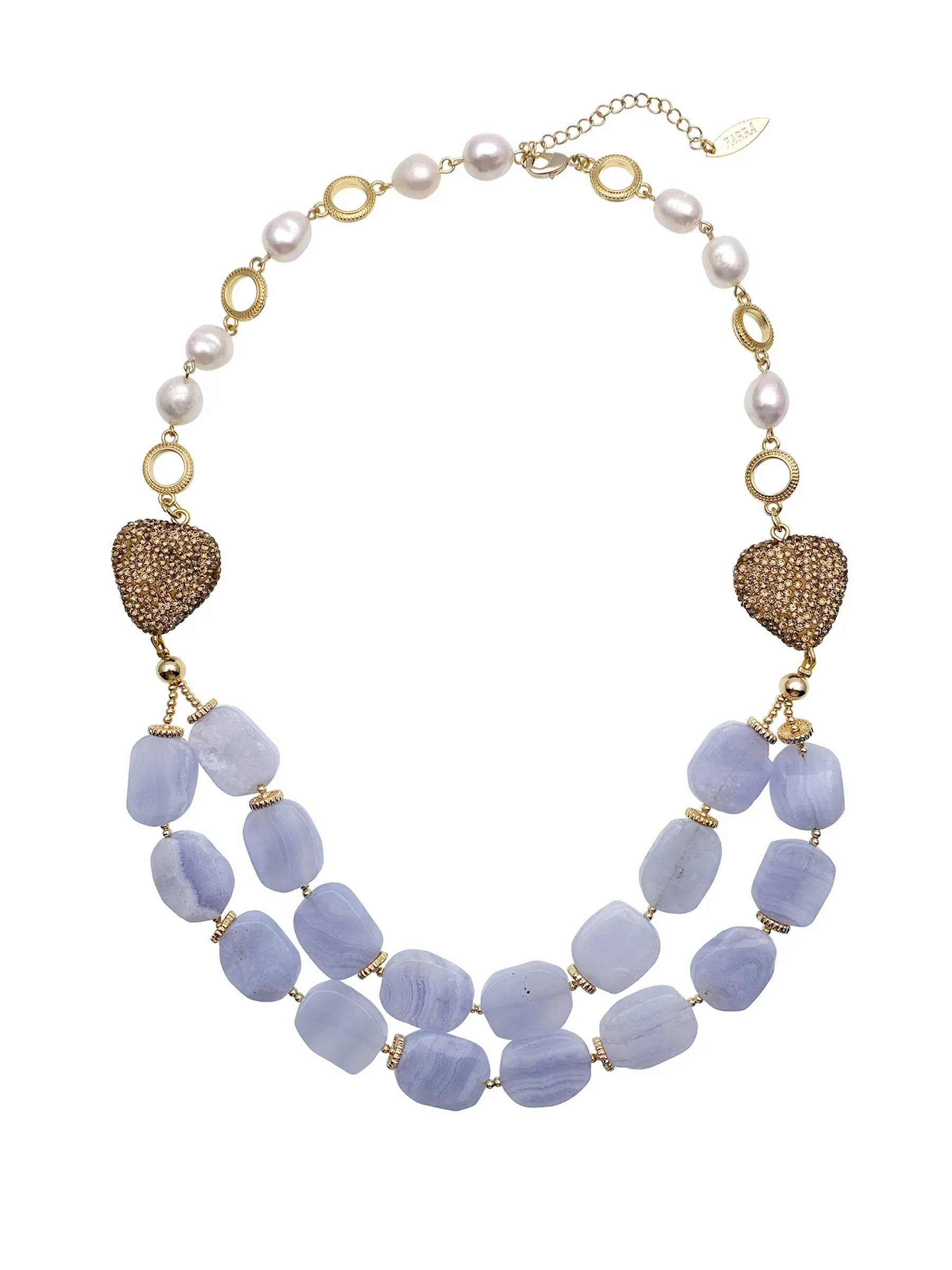 Blue Lace Agate With Fresh Water Charm Double layers Necklace EN008