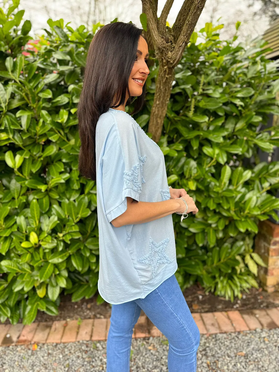 Blue Soft Star Round Neck Top Mia