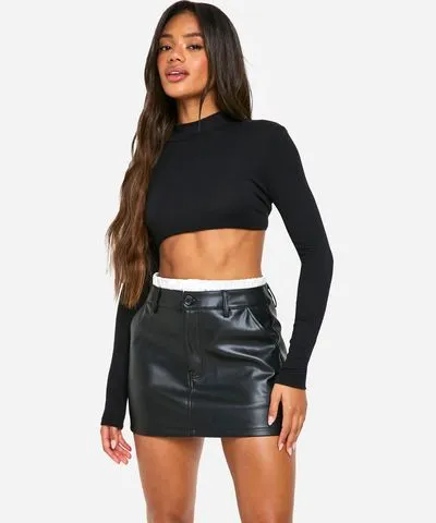 boohoo Womens Boxer Waistband Pu Mini Skirt