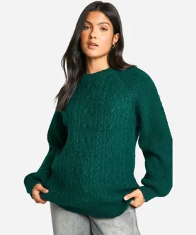 boohoo Womens Maternity Cable Knit Oversized Crew Neck Sweater