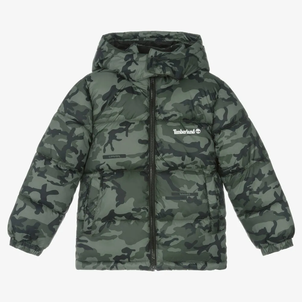 Boys Green Camouflage Puffer Coat