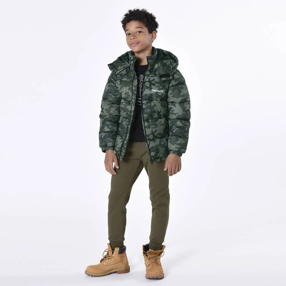 Boys Green Camouflage Puffer Coat