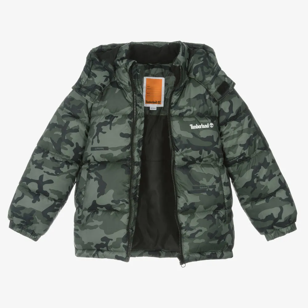 Boys Green Camouflage Puffer Coat