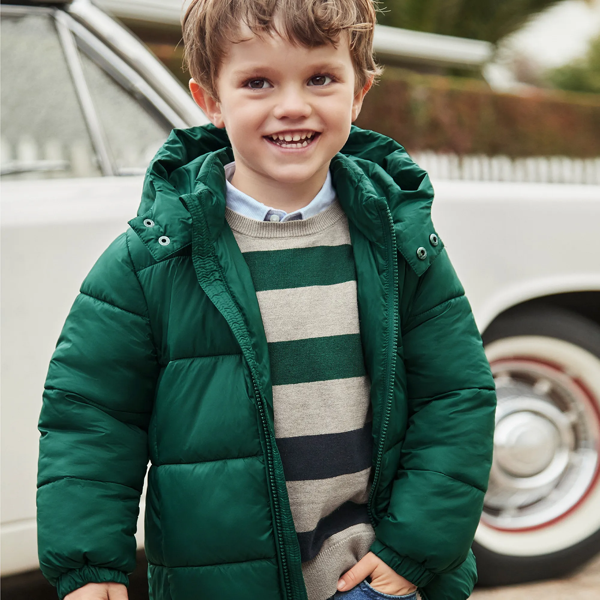 Boys Green Hooded Puffer Coat