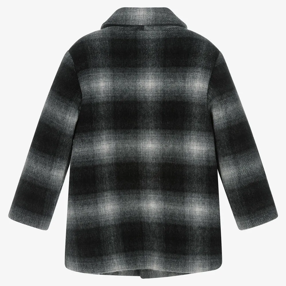 Boys Grey Check Wool Coat