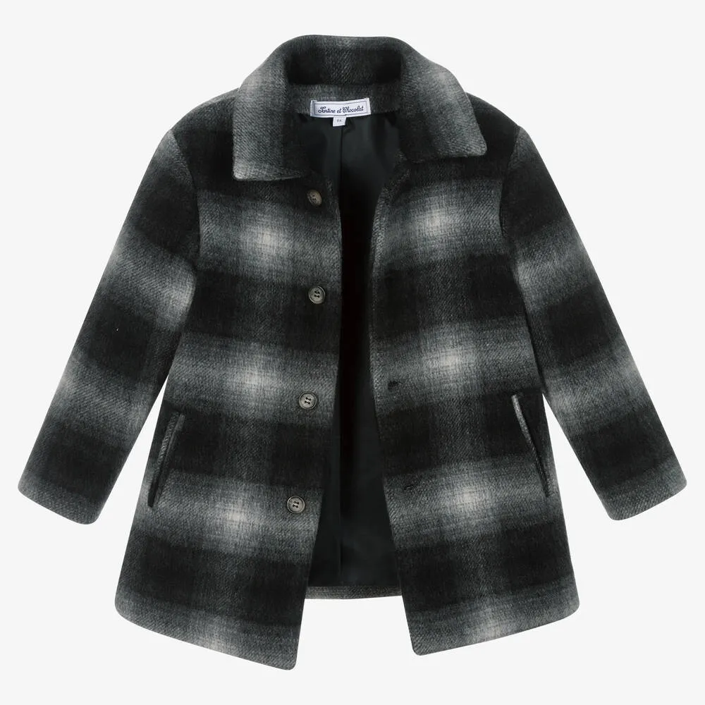 Boys Grey Check Wool Coat