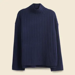 Chaley Rib Mock Neck Sweater - Dark Navy