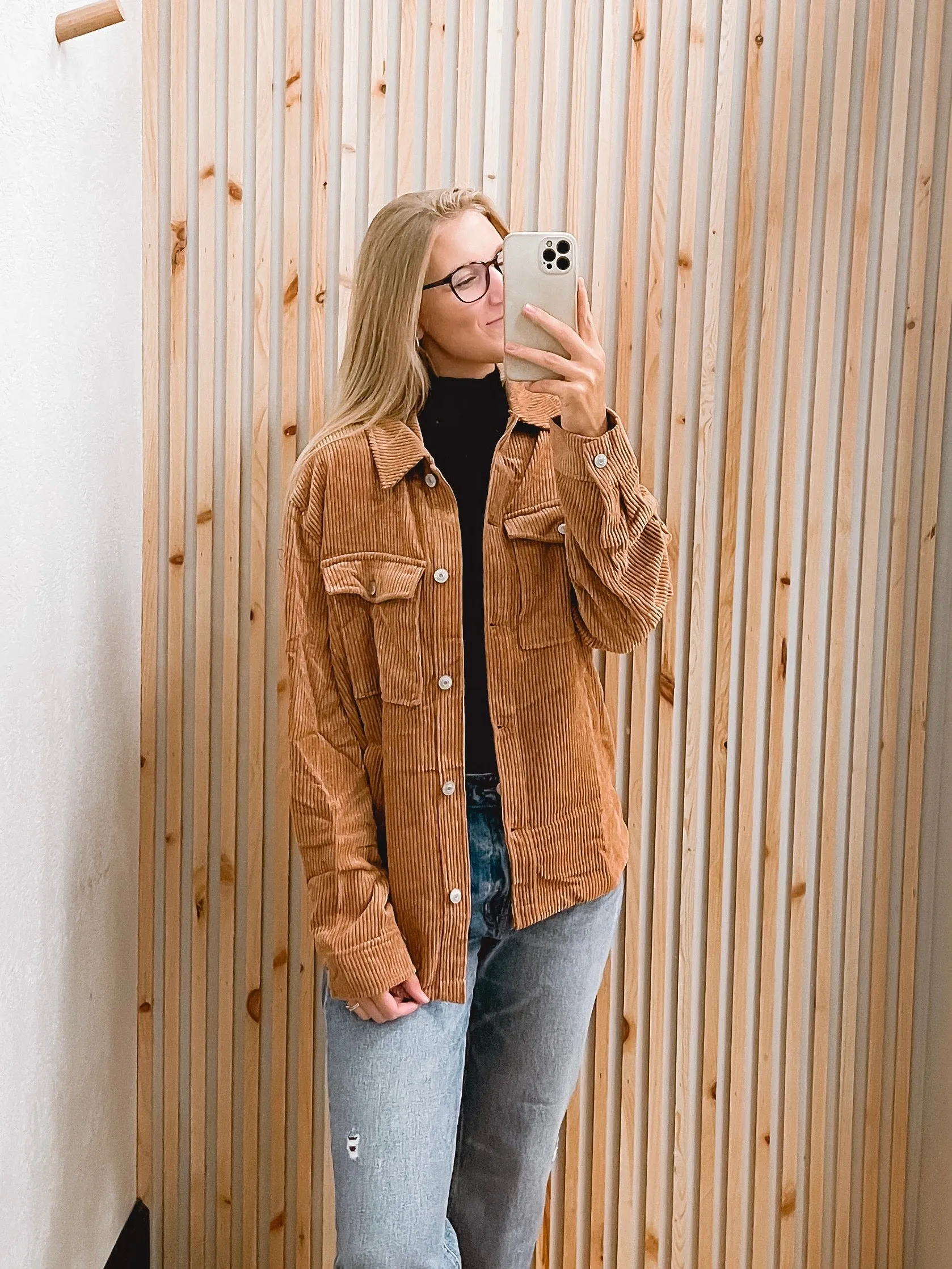 Corduroy Button Down Jacket With Pockets