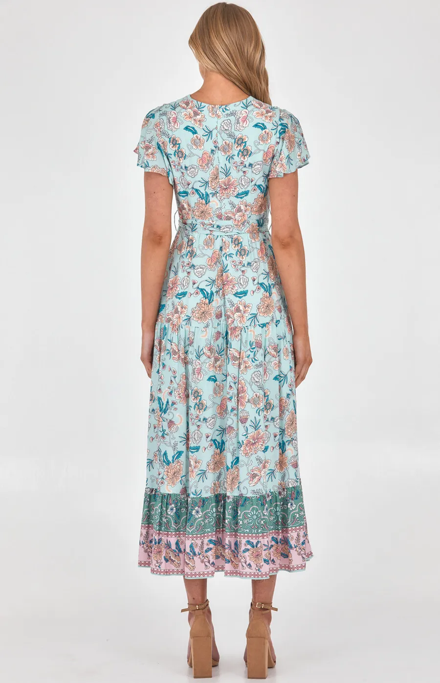 Cotton Boho Placement Print Maxi Dress with Butterfly Sleeves (SDR957B)