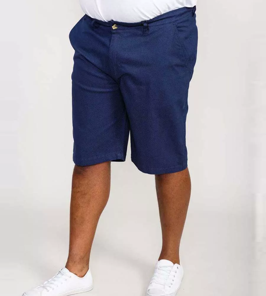 D555 Big Mens Navy Stretch Chino Shorts With All Over Print (WARREN)