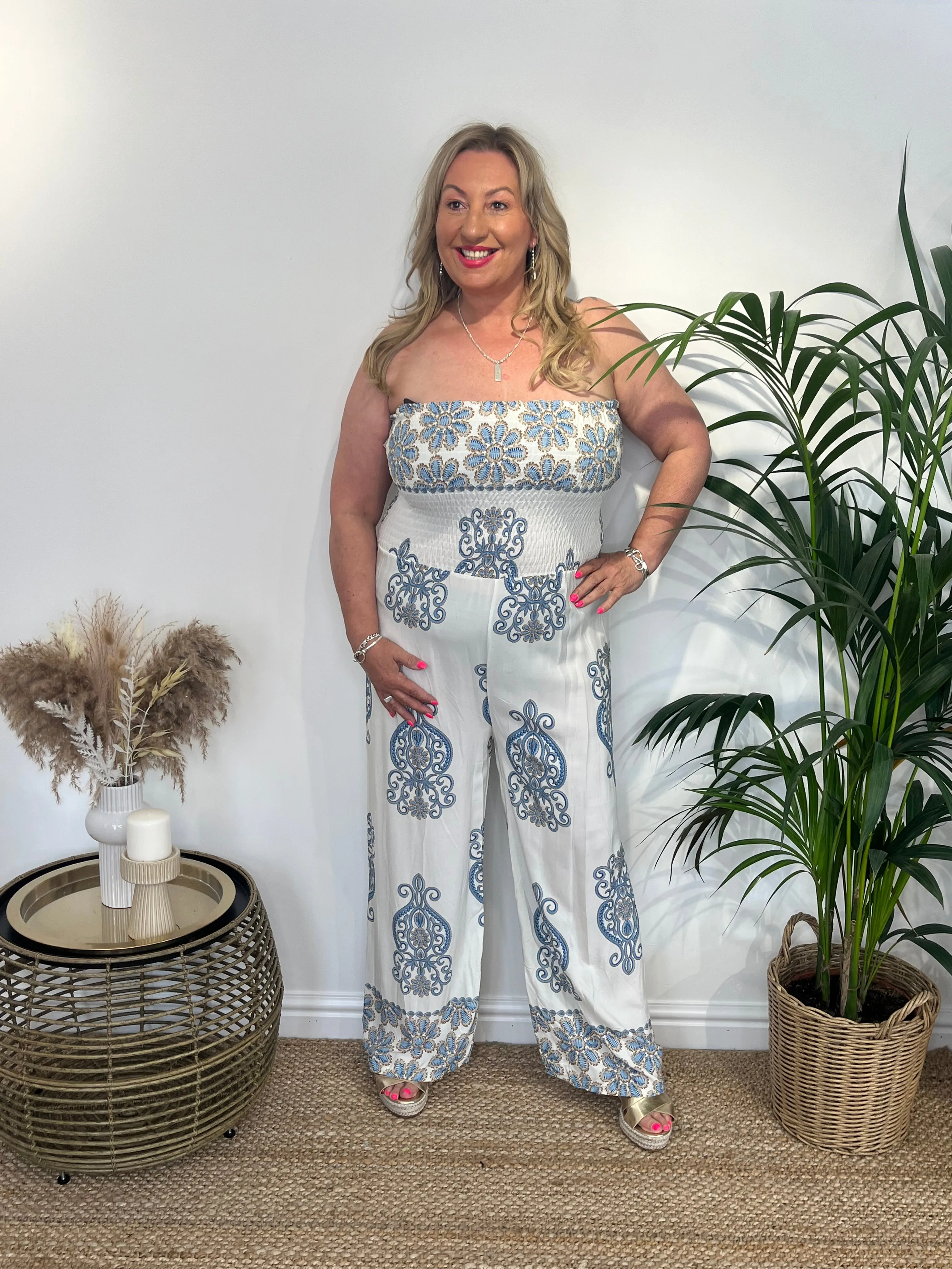 DAHILA Damascus Design Bardot Jumpsuit