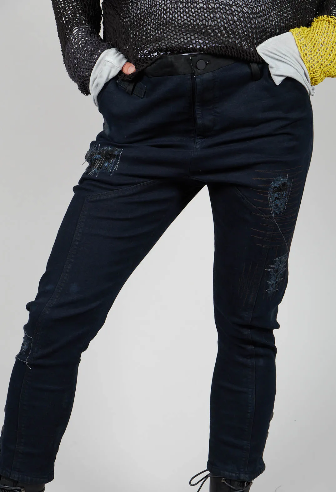 Dark Blue Jeans With Patches