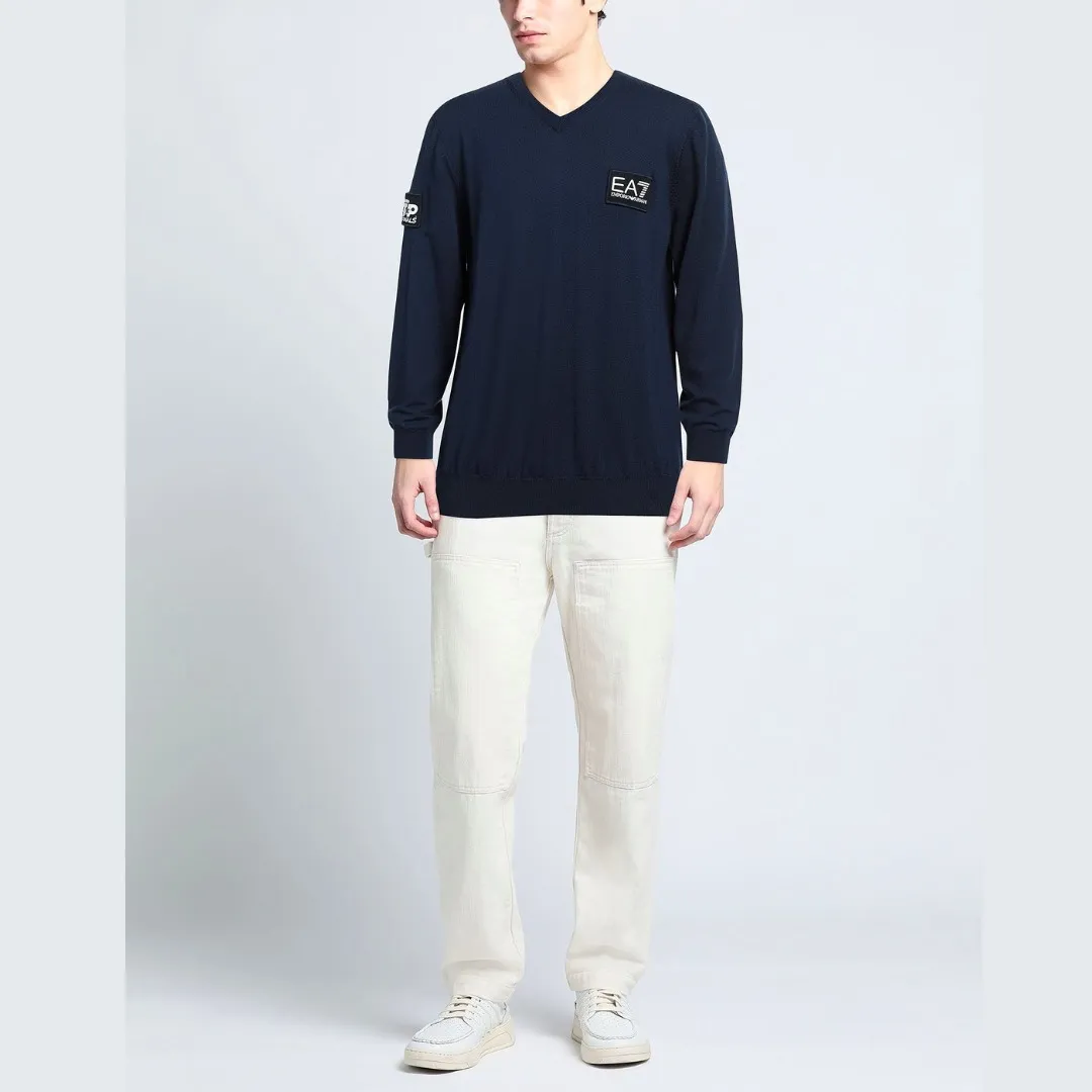 EMPORIO ARMANI  |Unisex Wool Street Style V-Neck Long Sleeves Plain Logo