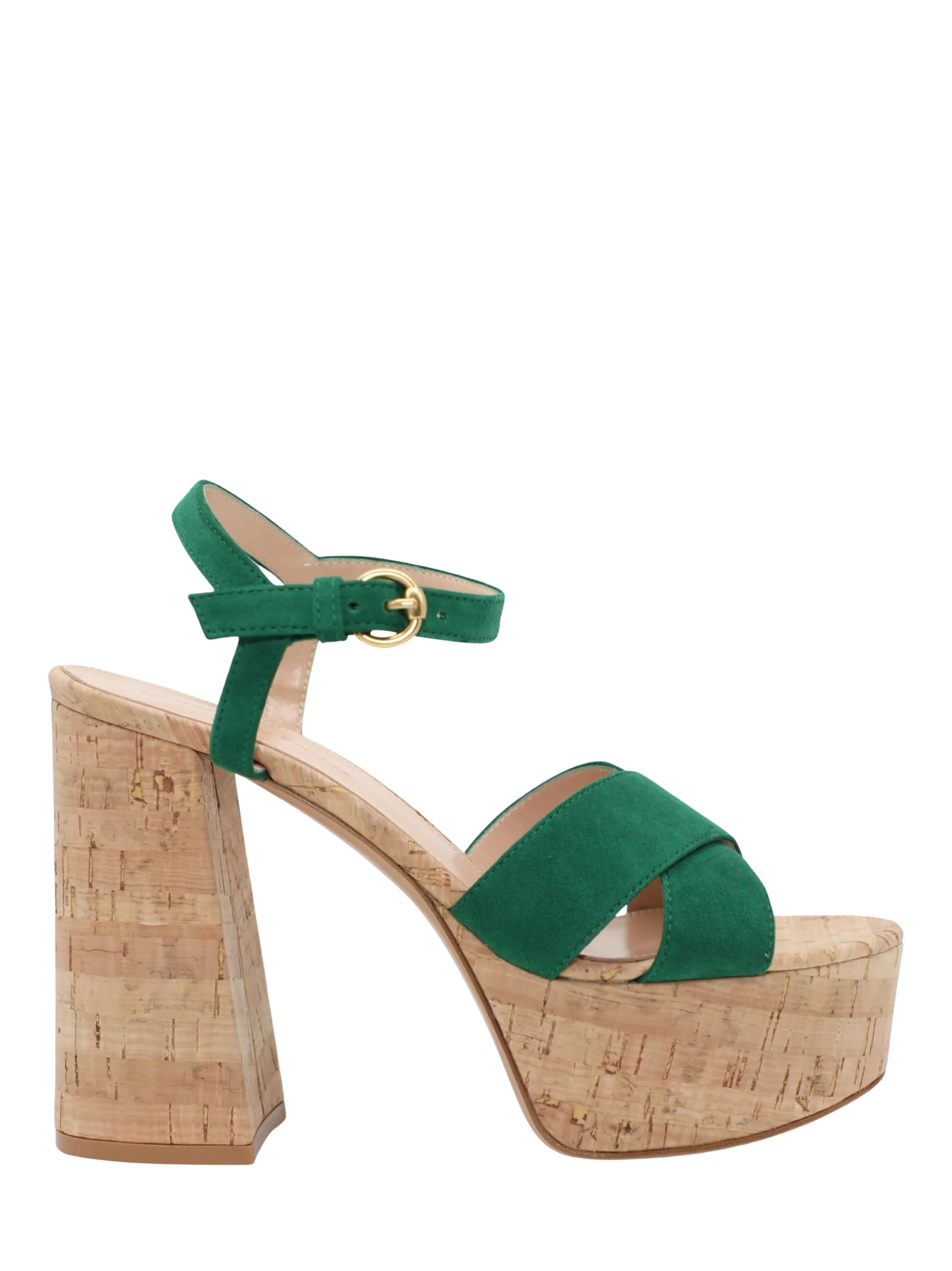 Gianvito Rossi Bebe Camoscio Cork Platform Sandals in Leaf/Cork Lexi