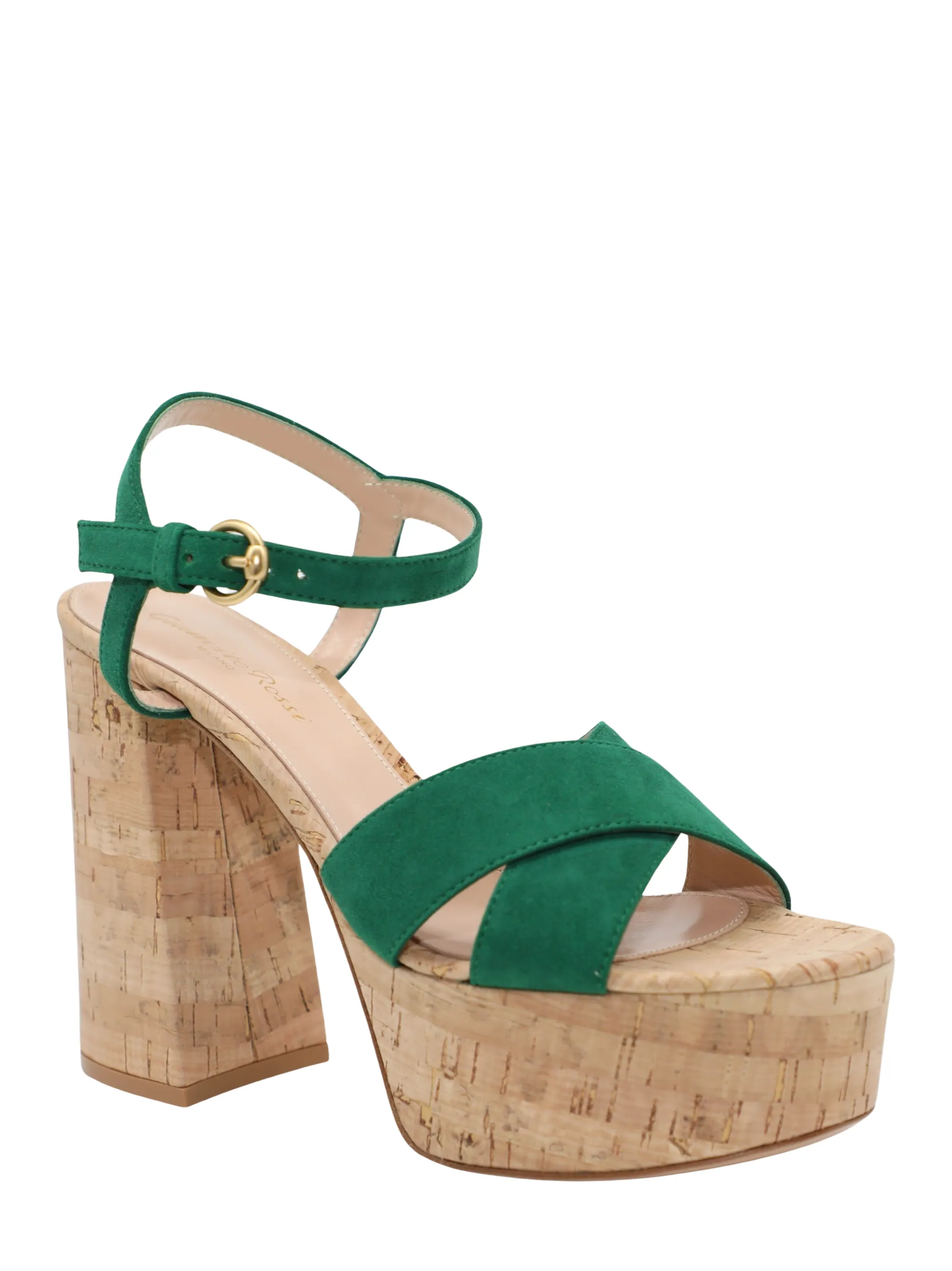 Gianvito Rossi Bebe Camoscio Cork Platform Sandals in Leaf/Cork Lexi