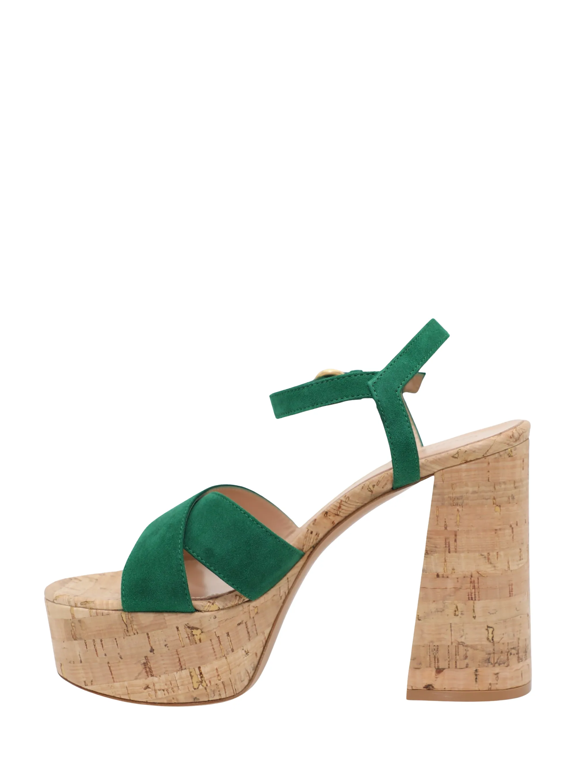 Gianvito Rossi Bebe Camoscio Cork Platform Sandals in Leaf/Cork Lexi