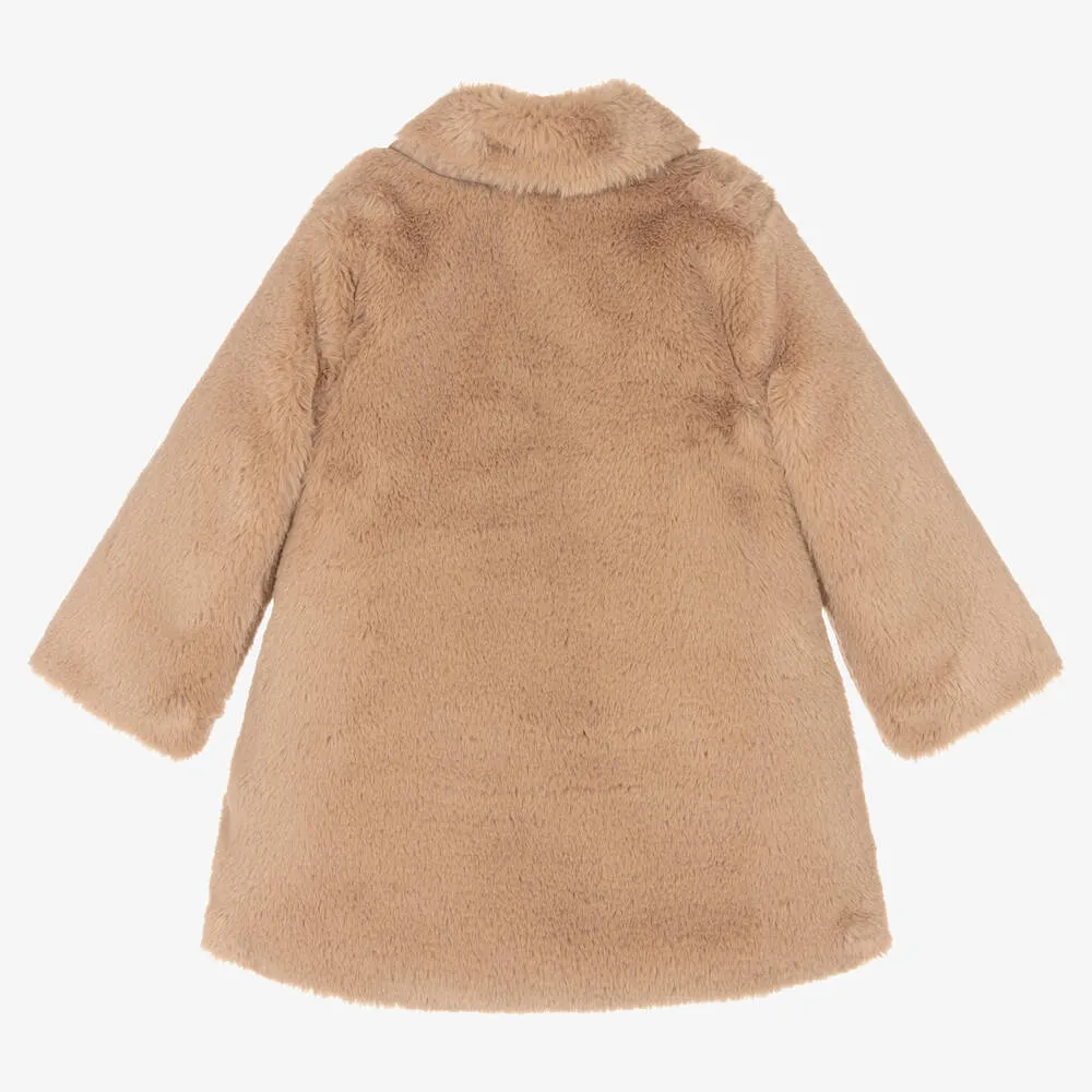 Girls Beige Faux Fur Coat