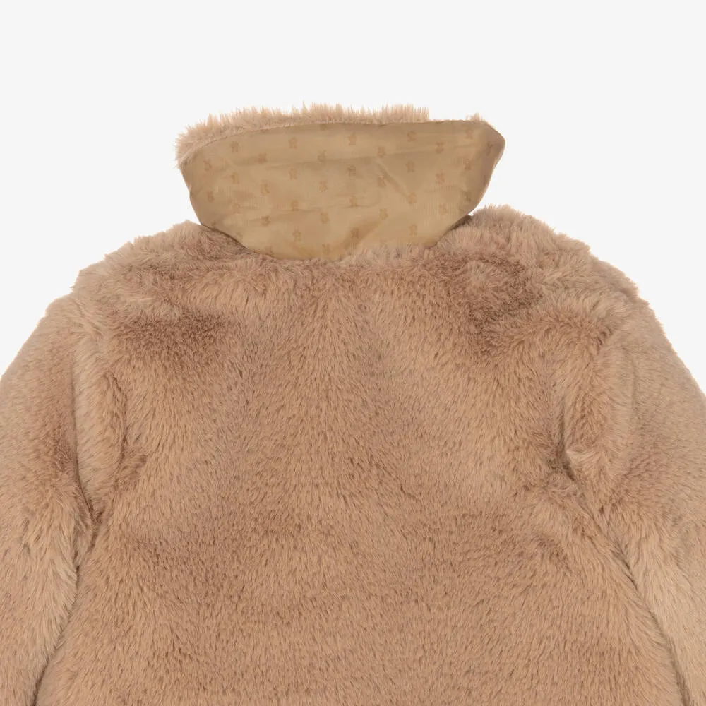 Girls Beige Faux Fur Coat