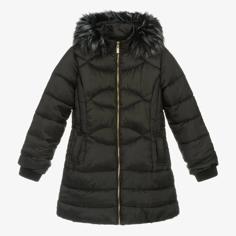 Girls Black Hooded Puffer Coat