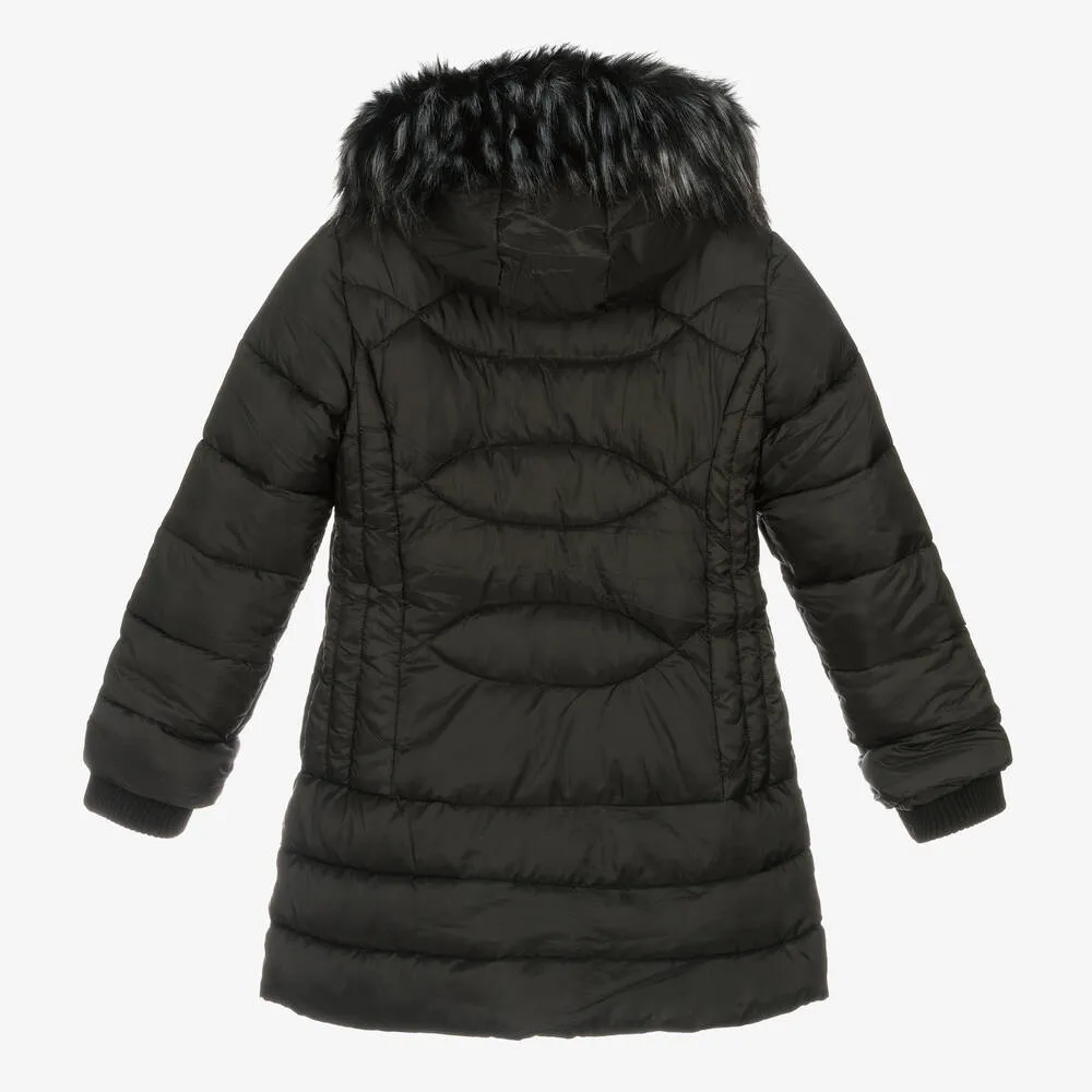 Girls Black Hooded Puffer Coat