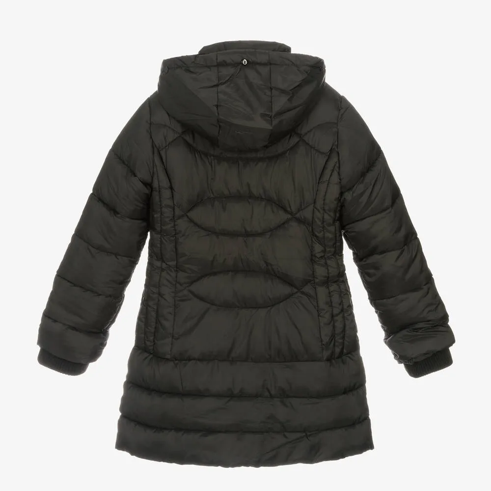 Girls Black Hooded Puffer Coat