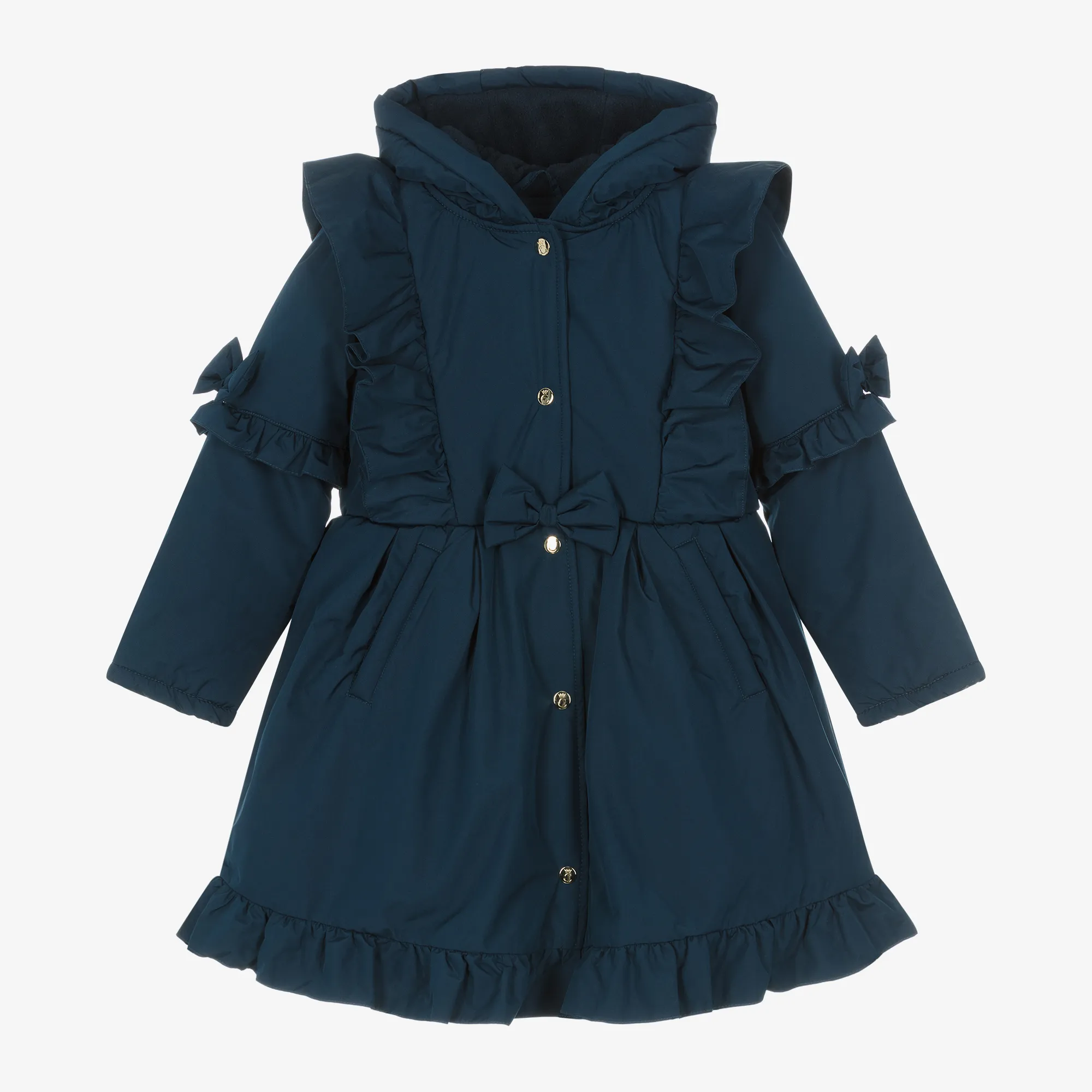 Girls Blue Hooded Bow Coat