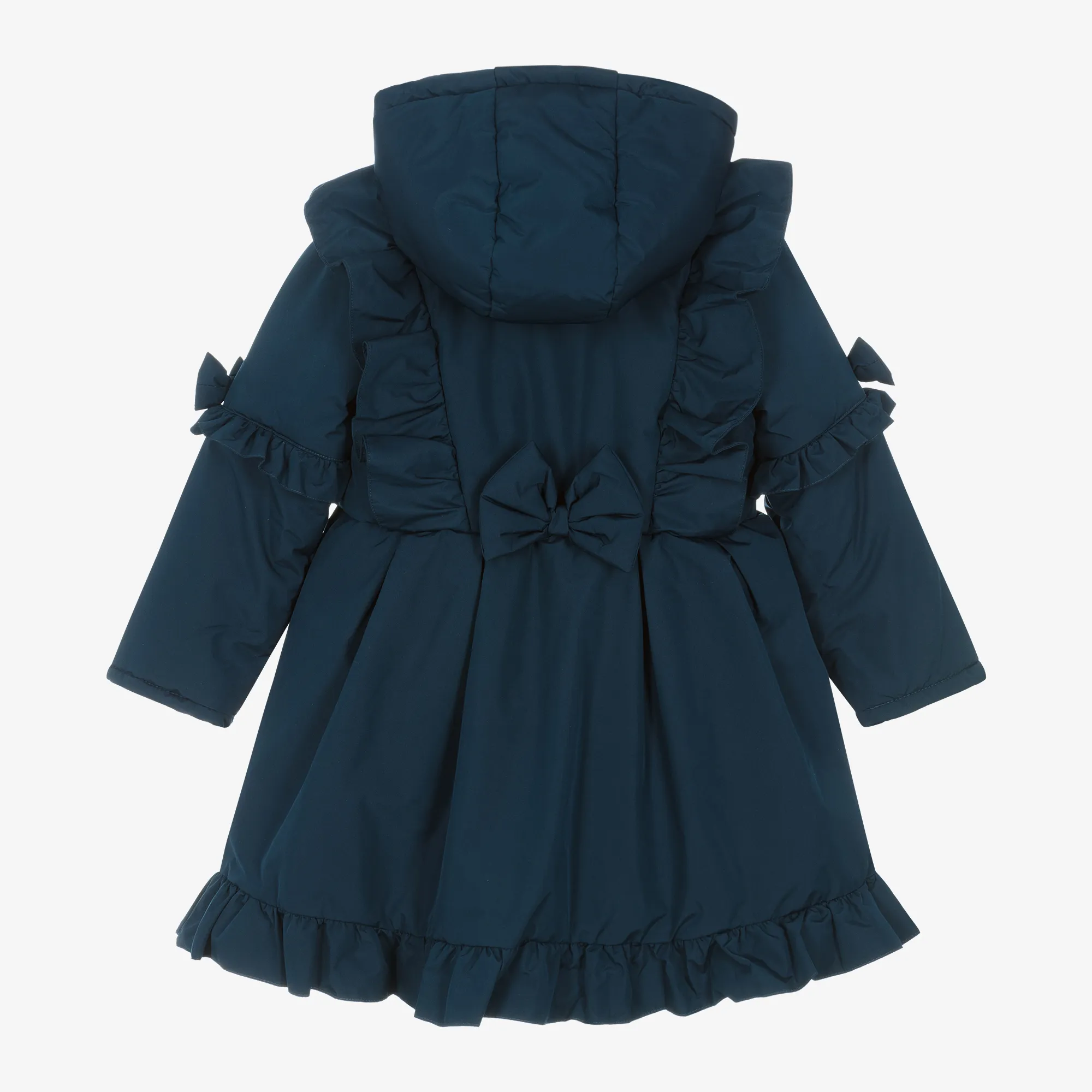 Girls Blue Hooded Bow Coat