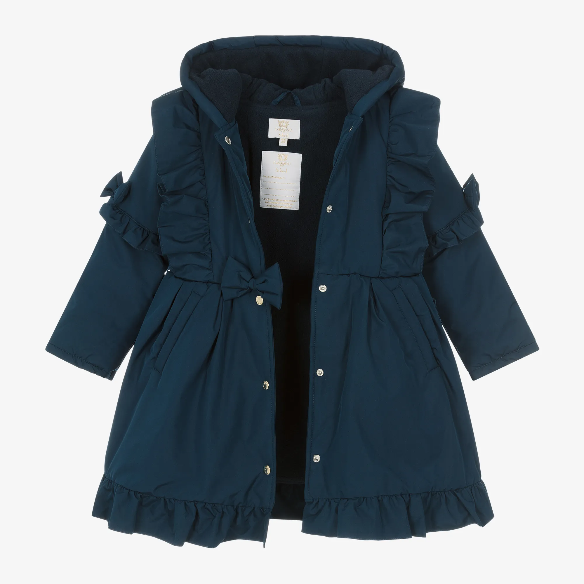 Girls Blue Hooded Bow Coat