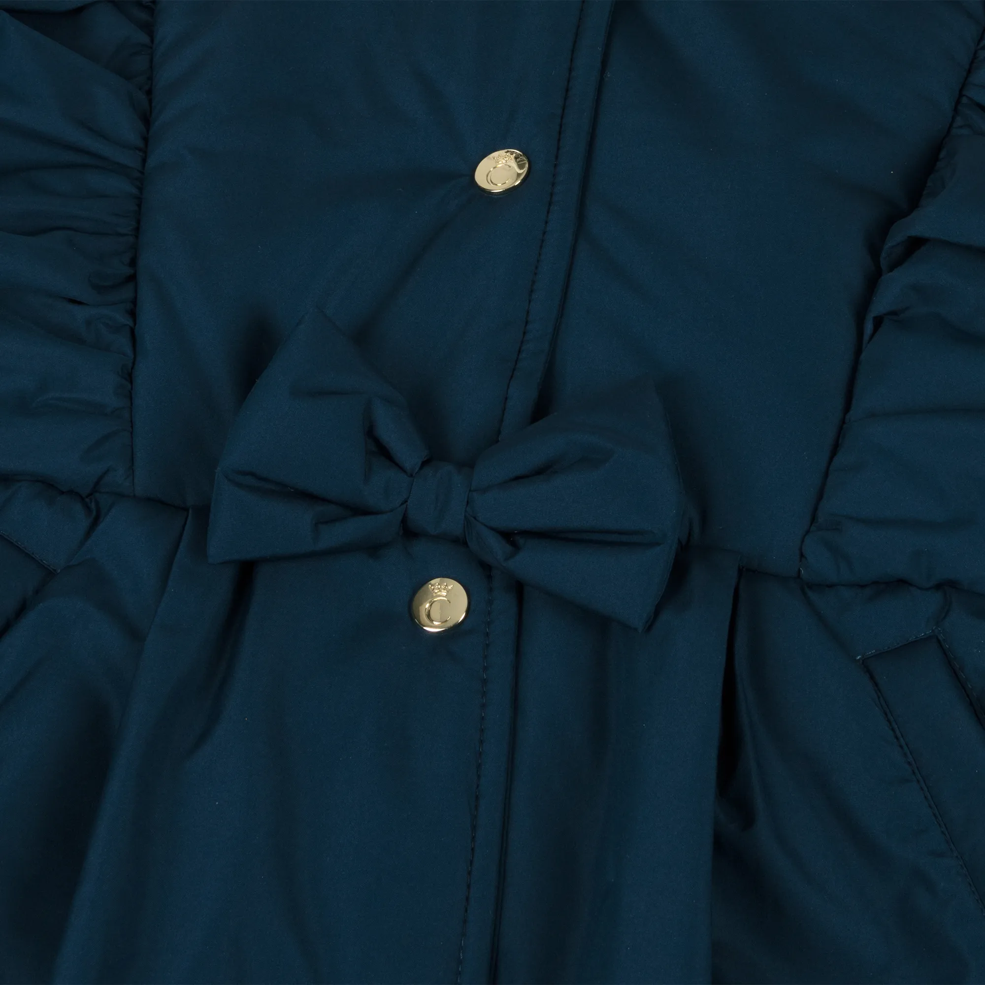 Girls Blue Hooded Bow Coat