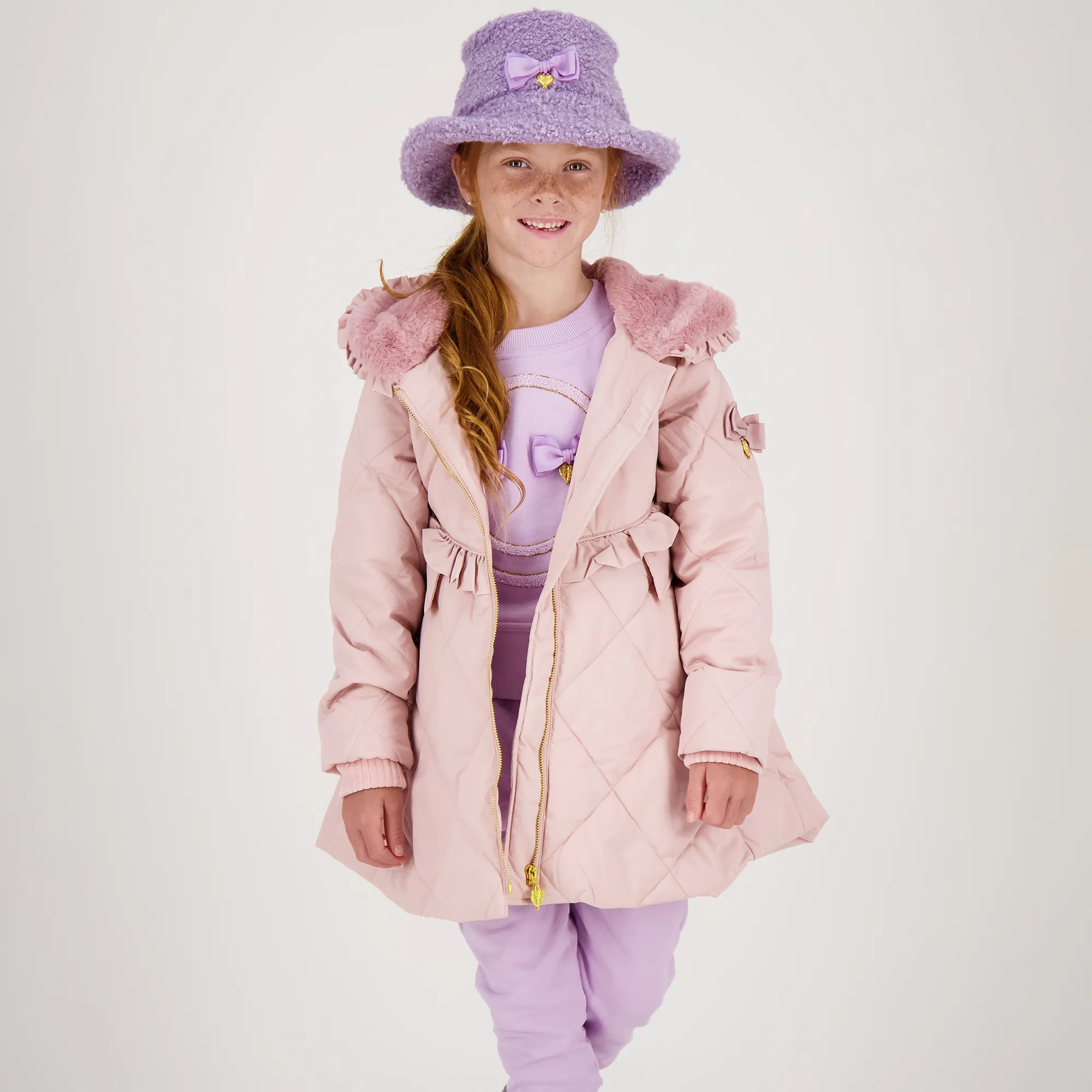 Girls Pale Pink Quilted Coat