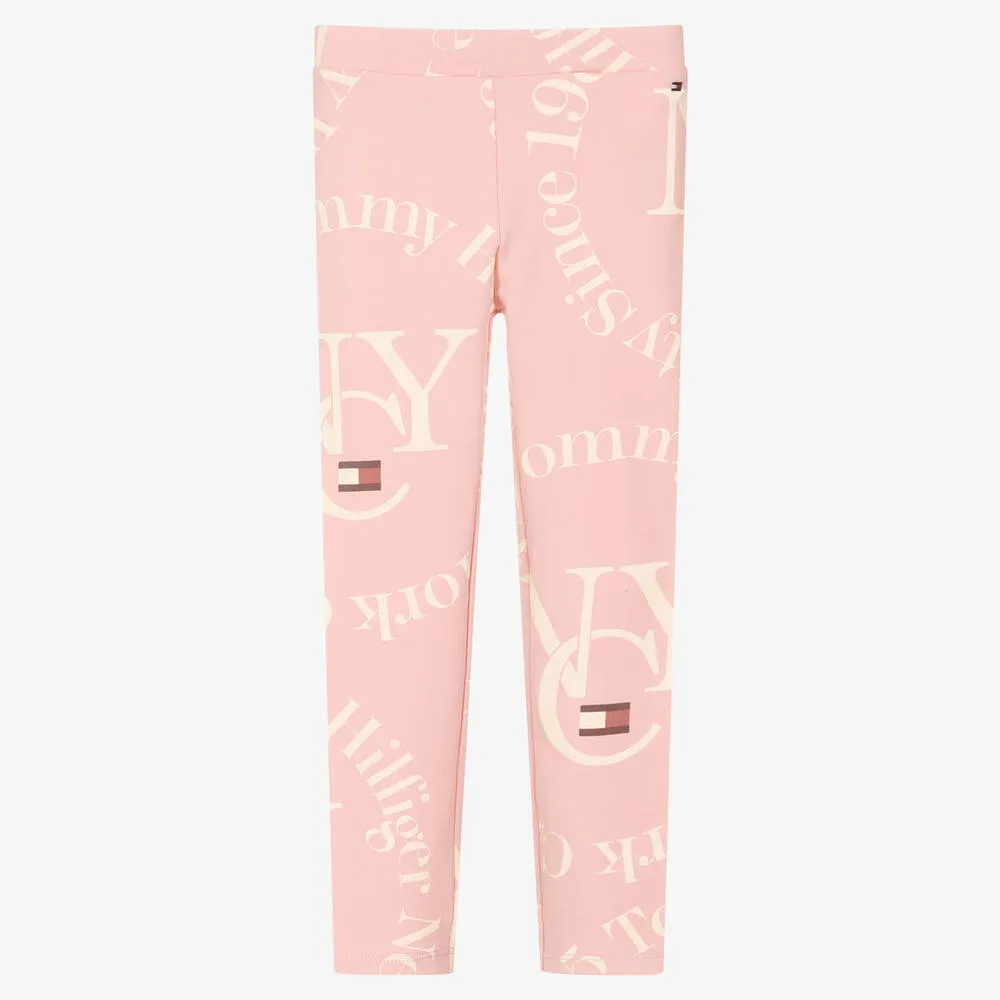 Girls Pink Logo Leggings