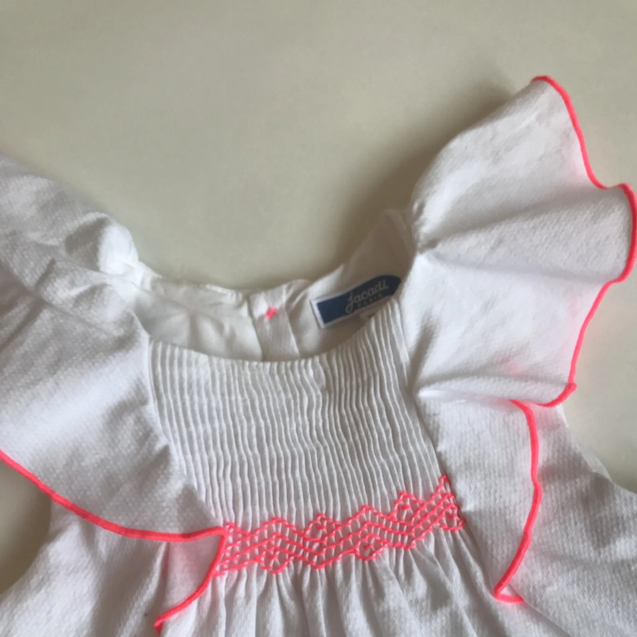 Jacadi White Cotton Dress With Neon Pink Trim: 18 Months