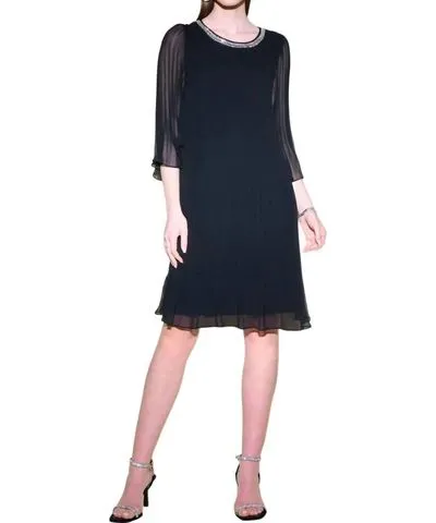 Joseph Ribkoff Pleated Sheer Sleeve Dress