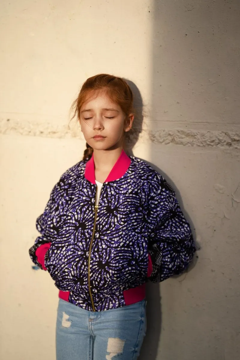 Kids African Bomber Jacket In Chilled Purple