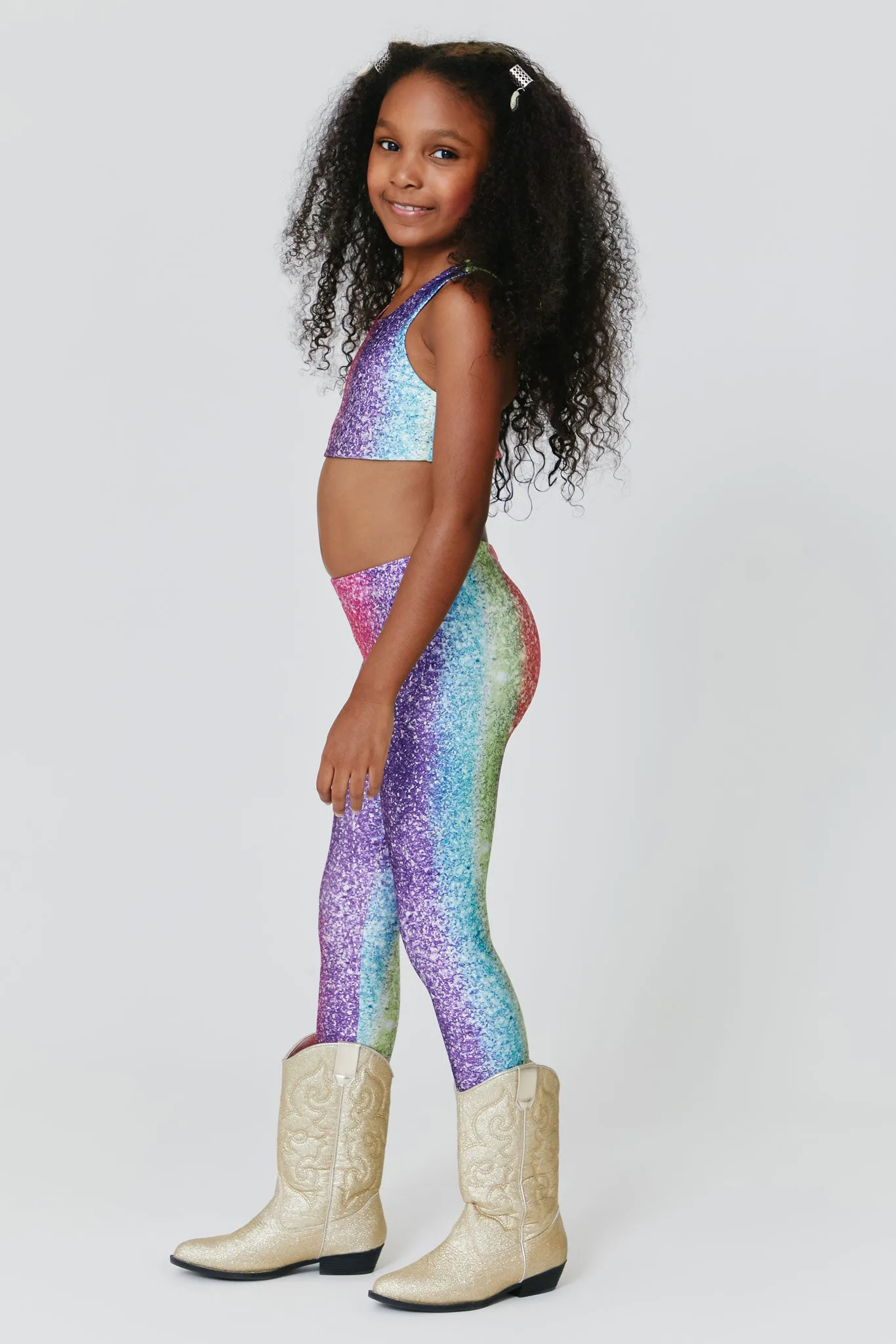 Kids Leggings in Rainbow Glitter Foil