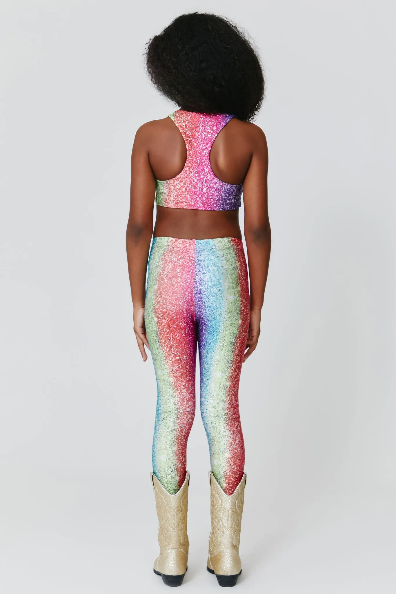 Kids Leggings in Rainbow Glitter Foil