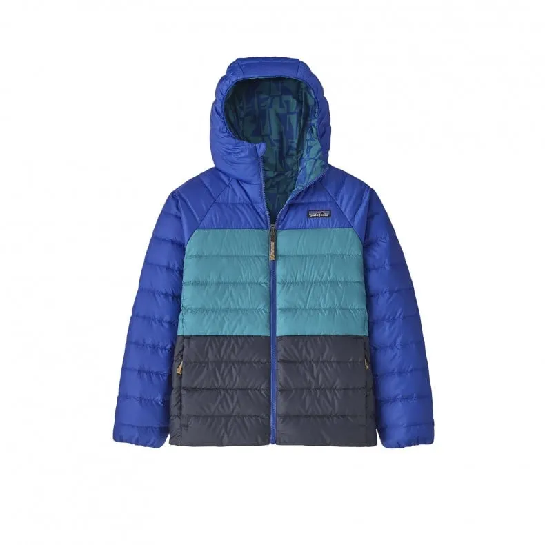 Kids' Patagonia Reversible Down Sweater Hoody (Abstract Penguin: Belay Blue)