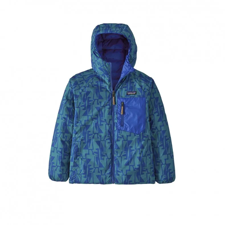 Kids' Patagonia Reversible Down Sweater Hoody (Abstract Penguin: Belay Blue)