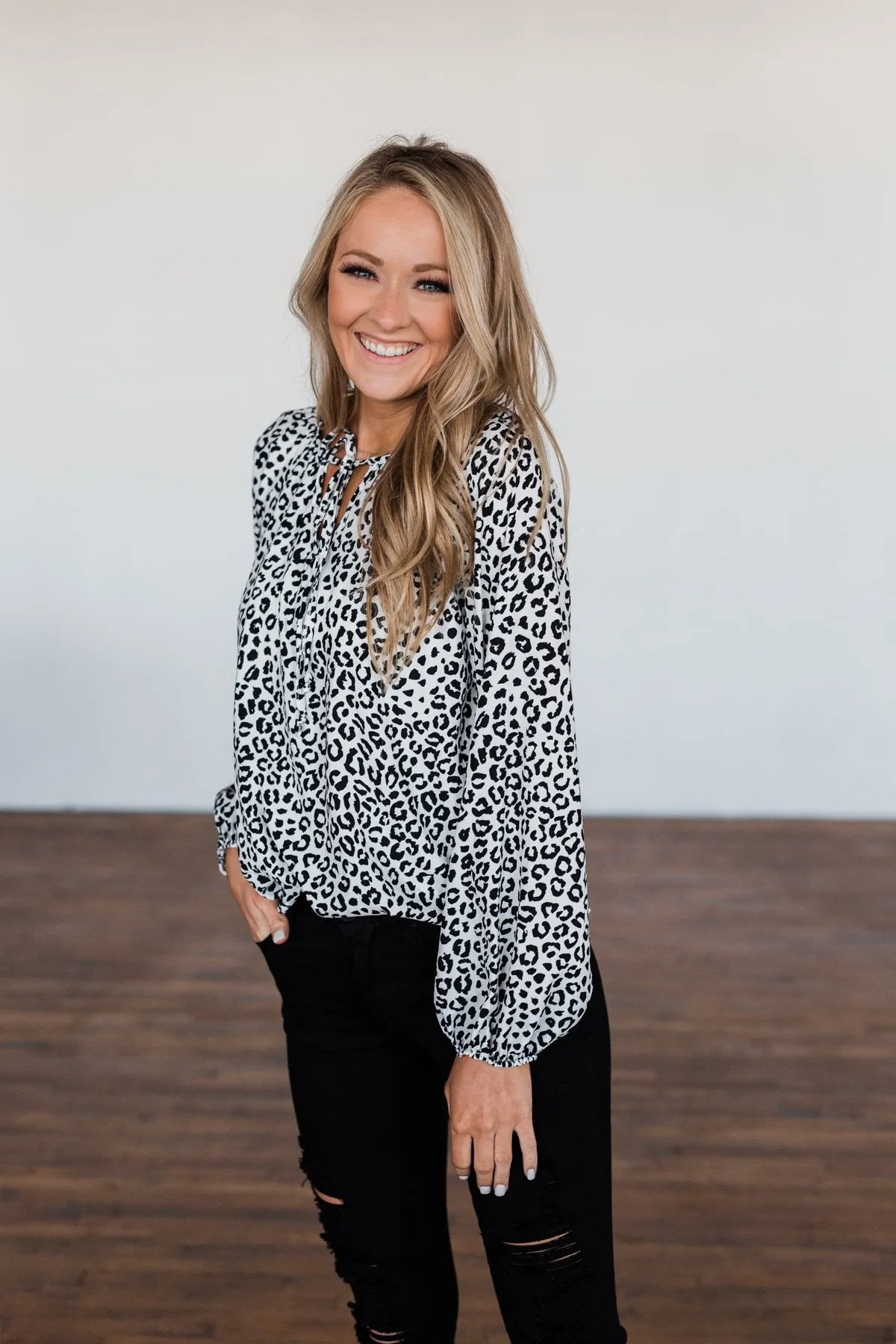 Love of the Wild Leopard Print Blouse- Off White