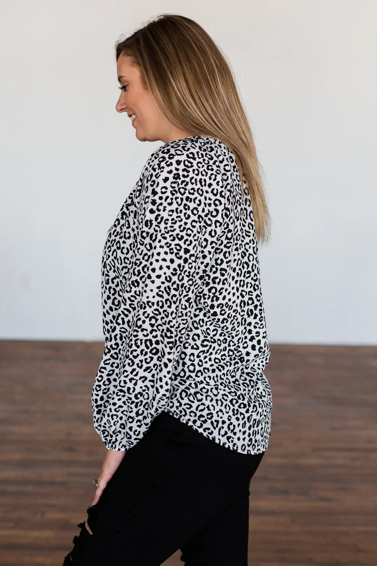 Love of the Wild Leopard Print Blouse- Off White