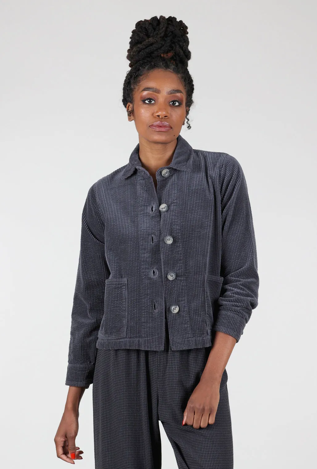 Luxe Cord Cropped Jacket, Anthracite