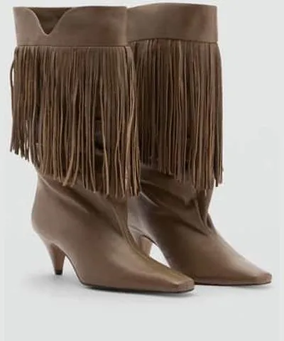 MANGO Leather ankle boot with fringe heel