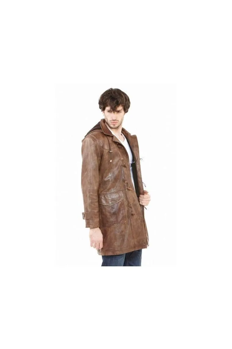 men's Leather coat in brown:e